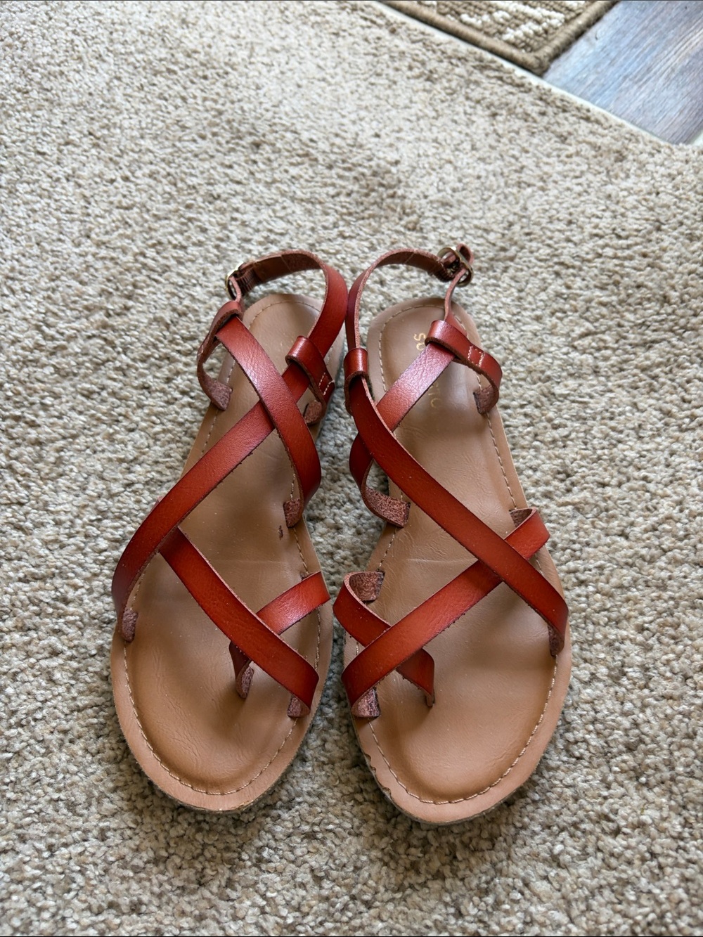 Sun + Stone Orange-Red Crisscross Leather Sandals